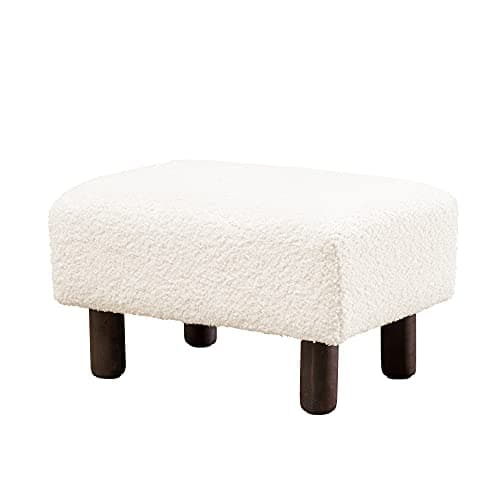 LUE BONA Black Faux Leather Rectangular Foot Stool for Living Room and Patio — Beige