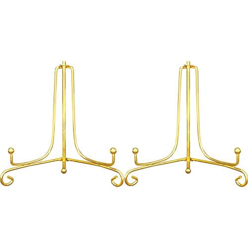 Artliving 5 Inch Iron Display Stand (2 Pack), Gold Iron Easel Plate Display Photo Holder Stand