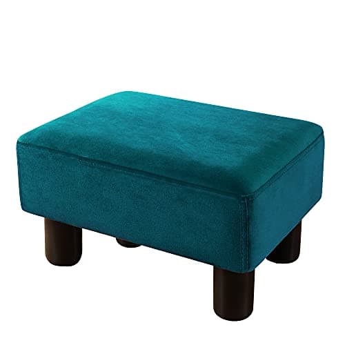 LUE BONA Black Faux Leather Rectangular Foot Stool for Living Room and Patio — A-teal-velvet