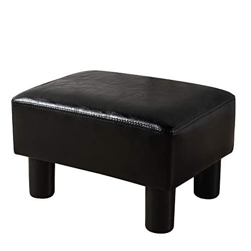 LUE BONA Black Faux Leather Rectangular Foot Stool for Living Room and Patio — A-black Leather