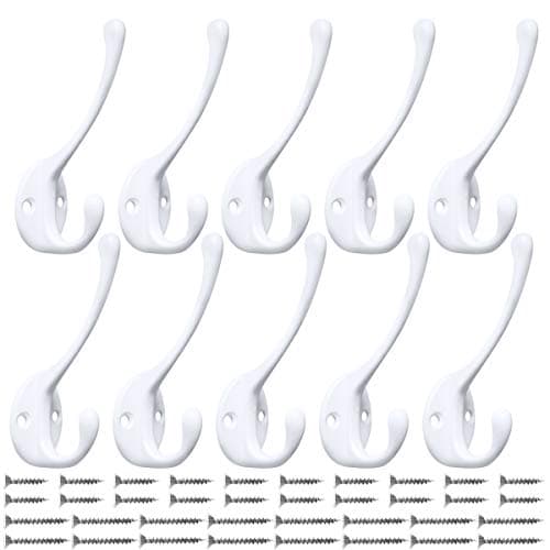 Retro Dual Coat Hooks Wall Mounted for Home Users — White