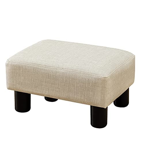 LUE BONA Black Faux Leather Rectangular Foot Stool for Living Room and Patio — A-beige-linen Textured