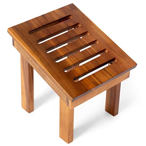 BLUEWEST Acacia Wood Shower Foot Stool (Modern, Black) — Acacia Wood