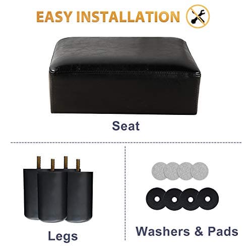 LUE BONA Black Faux Leather Rectangular Foot Stool for Living Room and Patio