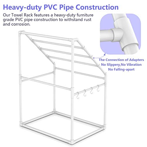 Heavy Duty Poolside Towel Rack for Pool, Lake, RV, PVC Outdoor Shelf, Includes 4 Towel Clips & Hammer