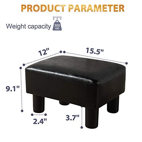 LUE BONA Black Faux Leather Rectangular Foot Stool for Living Room and Patio