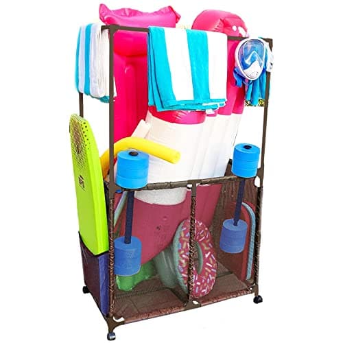 Essentially Yours White Pool Storage Bin with Towel Bars (34.5" W x 25" L x 62.6" H) Style 418566 — Brown
