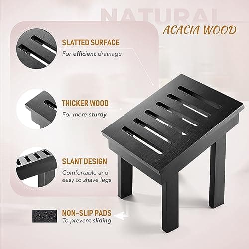 BLUEWEST Acacia Wood Shower Foot Stool (Modern, Black)