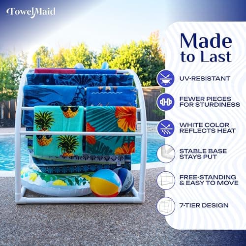 Curved 7-Bar Freestanding Outdoor Poolside Towel Rack
