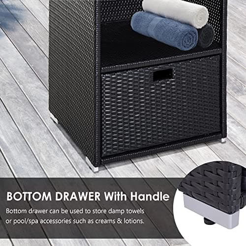 Outsunny Valet Pool Towel Rack, Espresso, 2 Shelves + 1 Basket Drawer