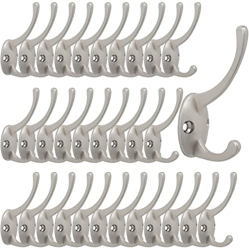 Antique Brass Coat Hooks for Coat, Scarf, Bag, Towel, Key, Cap, Cup, Hat — 32 Pcs Silver