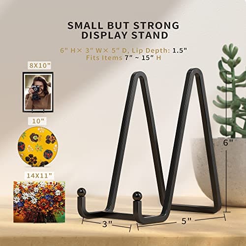 Premium Metal Plate Display Stands - 6 Inch Square Holders for Plates, Photos, Plaques (Black)
