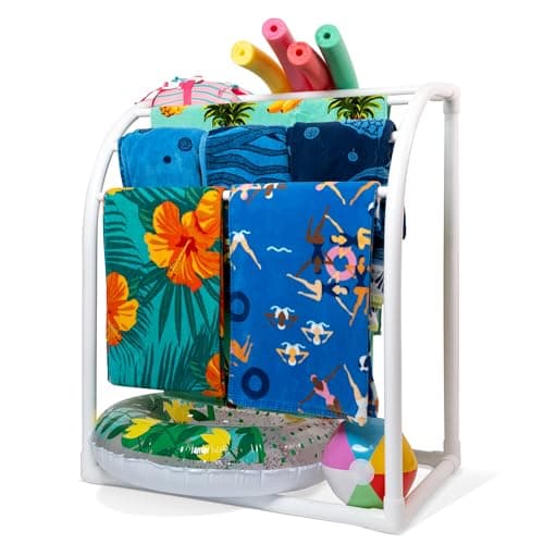USA-Made 5 Bar Curved Outdoor Poolside Storage Towel Rack, White