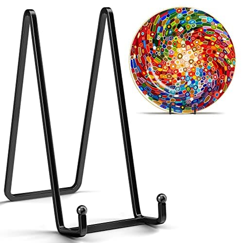 Premium Metal Plate Display Stands - 6 Inch Square Holders for Plates, Photos, Plaques (Black) — Black - 8 inch