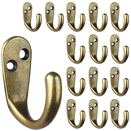 IBosins 20PCS Wall-Mounted Coat Hooks for Hanging Towel, Bag, Hat, Cap, Scarf, Cup — Antique Brass