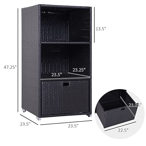 Outsunny Valet Pool Towel Rack, Espresso, 2 Shelves + 1 Basket Drawer