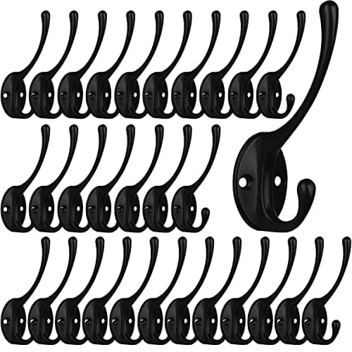 Retro Dual Coat Hooks Wall Mounted for Home Users — 30 Pcs Black