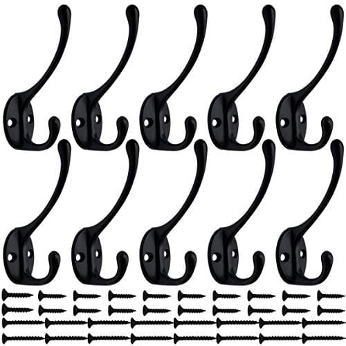 Retro Dual Coat Hooks Wall Mounted for Home Users — Black