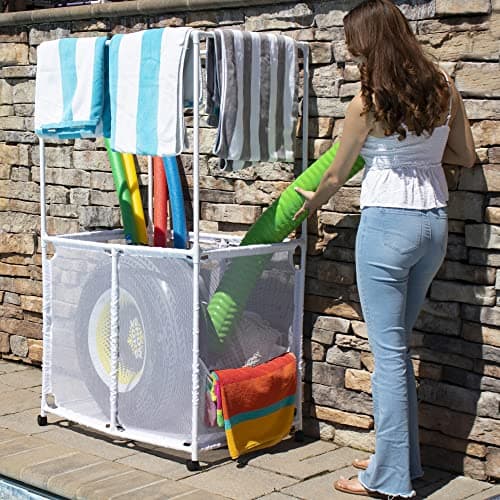 Essentially Yours White Pool Storage Bin with Towel Bars (34.5" W x 25" L x 62.6" H) Style 418566