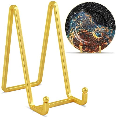 Premium Metal Plate Display Stands - 6 Inch Square Holders for Plates, Photos, Plaques (Black) — Gold - 6 inch