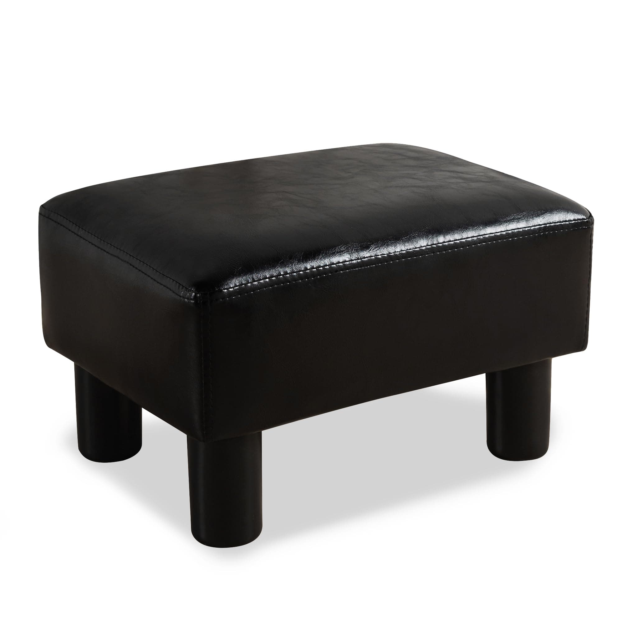LUE BONA Black Faux Leather Rectangular Foot Stool for Living Room and Patio