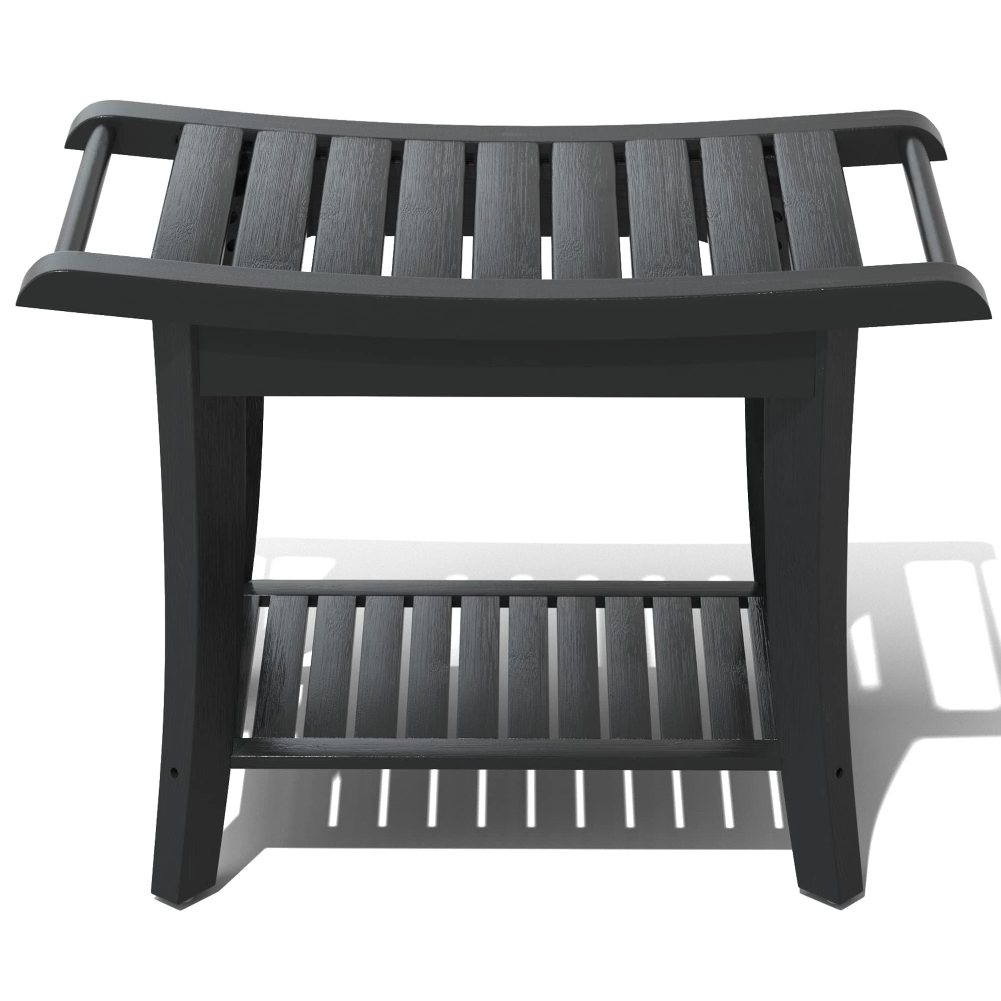 Bamboo Waterproof Shower Bench with Storage for Legs & Spa Baths (Black)